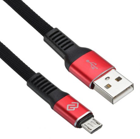 Кабель Digma USB A (m) micro USB B (m) 1.2м черный/красный плоский