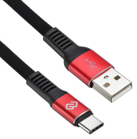 Кабель Digma USB A (m) USB Type-C (m) 0.15м черный/красный плоский