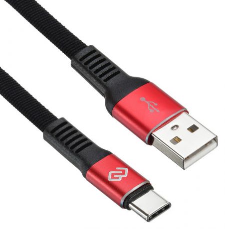 Кабель Digma USB A (m) USB Type-C (m) 1.2м черный/красный плоский