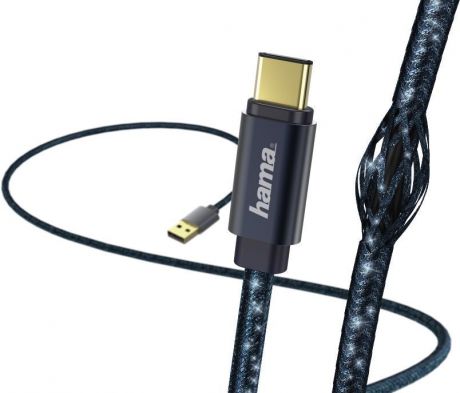 Кабель Hama Glitter 00183206 USB Type-C (m) USB A(m) 1.5м синий