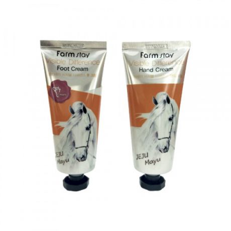 Набор (крем для рук и крем для ног с лошадиным маслом) FarmStay Visible Difference Hand & Foot Cream Jeju Mayu, 100г+100г