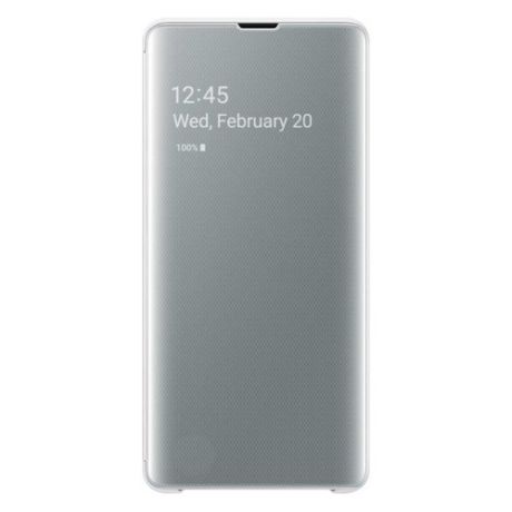 Чехол (флип-кейс) SAMSUNG Clear View Cover, для Samsung Galaxy S10+, белый [ef-zg975cwegru]