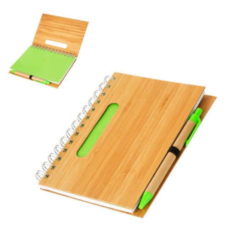 Блокнот А6 70л Lejoys Серия Зеленый бамбуковая обложка + шариковая ручка 070010