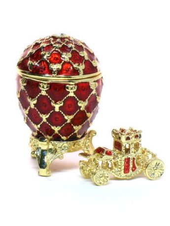 Сувенир, АКМ, Faberge Яйцо 2,5см С каретой цв.красный HE0247-1+HE0271-1