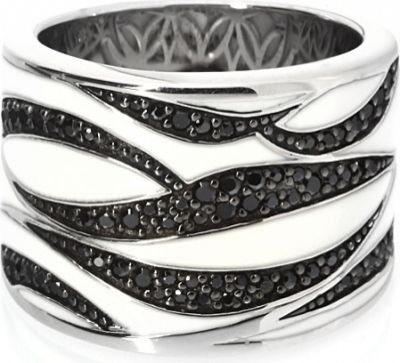 Кольцо с эмалью и фианитами из серебра