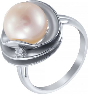 Кольцо с бриллиантом и жемчугом из белого золота
