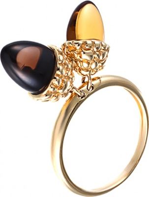 Кольцо с раухтопазом, цитрином и бриллиантами из жёлтого золота