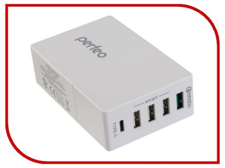 Зарядное устройство Perfeo Fast 5 3xUSB QC3.0 Type-C White PF_A4454