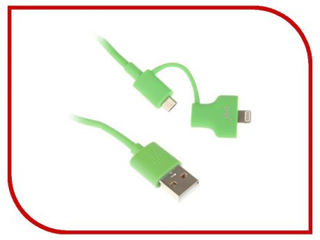 Аксессуар PQI USB to Lightning/MicroUSB 90cm для iPhone/iPad/iPod Green PQI-iCABLE-DuPlug90-GN