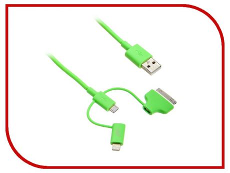 Аксессуар PQI Multi Plug USB to Lightning/MicroUSB/30 pin M 90cm for iPhone/iPad/iPod Green PQI-iCABLE-MULTIPLUG-GN