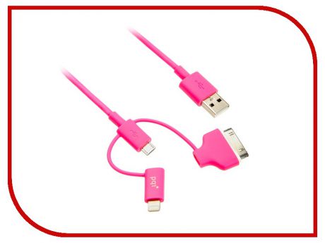 Аксессуар PQI Multi Plug USB to Lightning/MicroUSB/30 pin M 90cm for iPhone/iPad/iPod Pink PQI-iCABLE-MULTIPLUG-PK