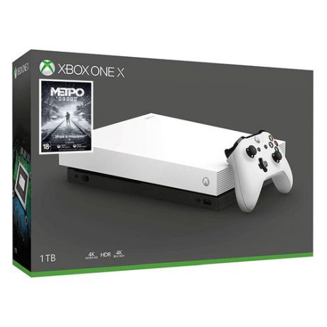 Игровая консоль MICROSOFT Xbox One X с 1 ТБ памяти, играми Metro Exodus, Metro 2033 Redux, FMP-00058-M, белый