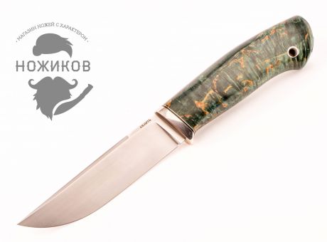 Туристический нож Клык, M390, карельская береза, мельхиор