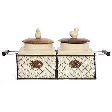 Керамические банки в металлической корзине для храненения чая и сахара Secret De Maison Chateau (С-1984) Доступные цвета: Натуральный