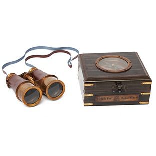 Бинокль в деревянной подарочной коробке с компасом и латунным декором Secret De Maison (mod. 48366) Доступные цвета: Античная медь