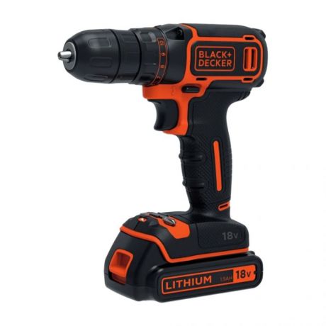 Аккумуляторная дрель-шуруповерт (18.0 В, 1.0 А·ч, Li-Ion, 2 АКБ) BLACK+DECKER BDCDC18KB-QW BDCDC18KB-QW