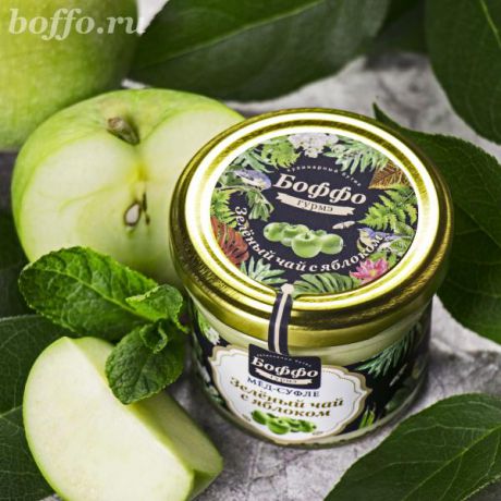 Мёд-суфле Boffo "Зелёный чай с яблоком" (9 штук по 125 г) Тропические птицы