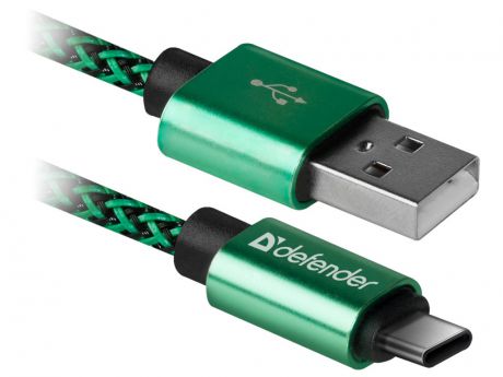 Аксессуар Defender USB09-03T Pro USB2.0 AM - Type-C 1.0m 2.1A Green 87816