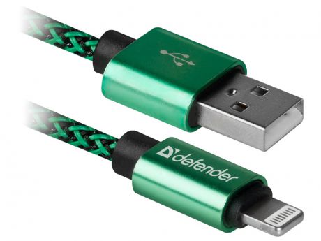 Аксессуар Defender ACH01-03T Pro USB2.0 AM - Lightning 1.0m 2.1A Green 87810