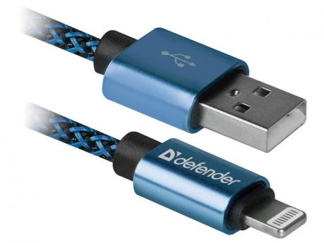 Аксессуар Defender ACH01-03T Pro USB2.0 AM - Lightning 1.0m 2.1A Blue 87811