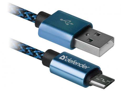 Аксессуар Defender USB08-03T Pro USB2.0 AM - MicroBM 1.0m 2.1A Blue 87805