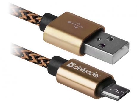 Аксессуар Defender USB08-03T Pro USB2.0 AM - MicroBM 1.0m 2.1A Gold 87800