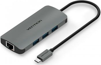 Сетевой адаптер Vention USB Type C M/ Gigabit Ethernet RJ 45 F OTG хаб USB 3.0 на 3 порта CHFHA