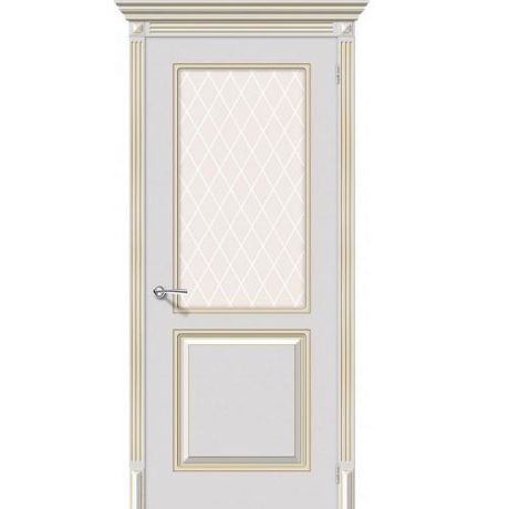 Дверь межкомнатная эмалированная коллекция Flex, Блюз, 2000х900х40 мм., остекленная, СТ-Кристалл, Белое Золото (К-24)