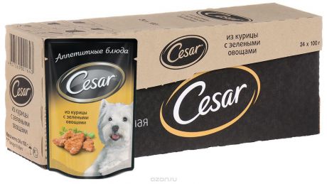 Консервы "Cesar" для взрослых собак всех пород, курица с зелеными овощами, 100 г, 24 шт