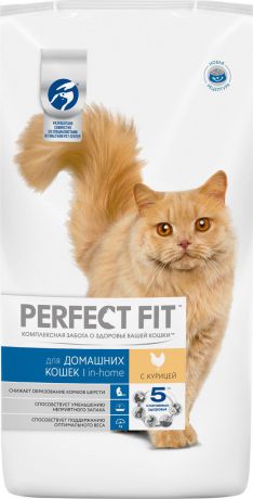 Корм сухой Perfect Fit "In-Home" для домашних кошек, с курицей, 3 кг