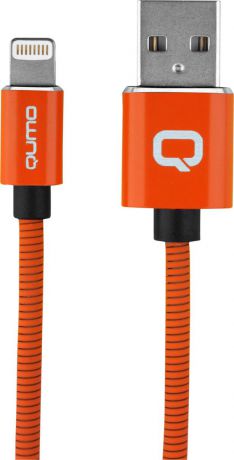 Кабель Qumo, MFI С48, USB-Apple 8 pin, 5В, 2,4А, 12Вт, металлический коннектор, 1 м, AP500ORG1m, оранжевый