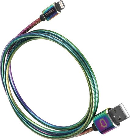 Кабель Qumo, USB-Apple 8 pin, MFI С48, 5В, 2,4A, 12Вт, металлический коннектор, 1 м, AP500RBW1m, разноцветный