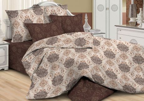 Комплект постельного белья Guten Morgen "Перкаль", Пм-836-143-150-50, коричневый, 1,5 спальный, наволочки 50x70