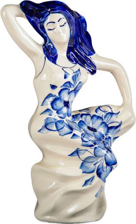 Ваза Керамика ручной работы "Виктория", 3163362, белый, голубой