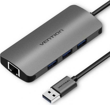 Сетевой адаптер Vention USB 3.0 M/Gigabit Ethernet RJ45 F + OTG хаб на 3 порта, CHDHA, серый металлик