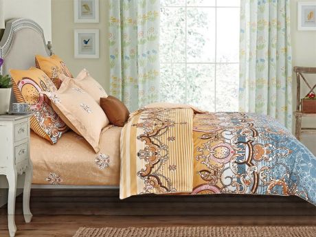 Комплект постельного белья Cleo Satin lux Арабеска, 1,5-спальный, наволочки 70х70, разноцветный