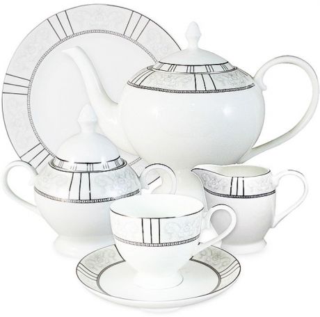 Сервиз чайный Anna Lafarg Emily "Шенонсо", AL-10-12/21-E5, белый, светло-серый, 21 предмет