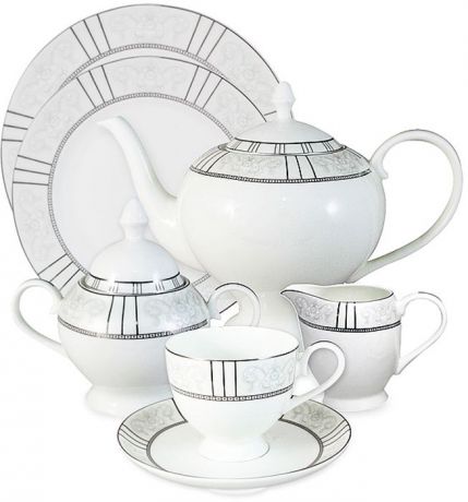 Сервиз чайный Anna Lafarg Emily "Шенонсо", AL-10-12/40-E5, белый, светло-серый, 40 предметов