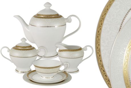Сервиз чайный Anna Lafarg Emily "Бостон", AL-16908/21-E5, белый, серебристый, 21 предмет