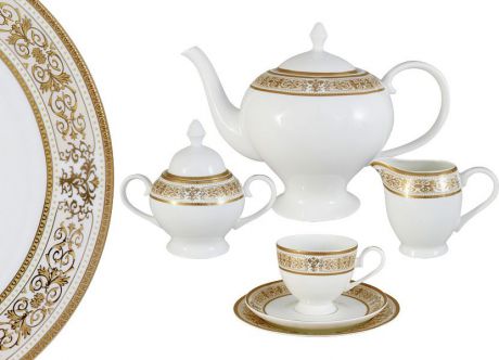 Сервиз чайный Anna Lafarg Emily "Шарлотта", AL-14-604/21-E5, белый, золотой, 21 предмет