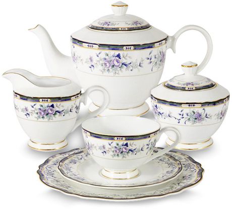 Сервиз чайный Anna Lafarg Emily "Маркиза", AL-M1886/21-E9, белый, фиолетовый, 21 предмет