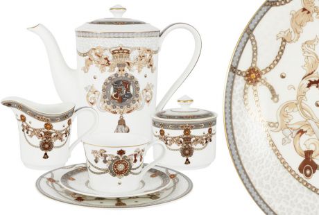 Сервиз чайный Anna Lafarg Emily "Принц Эдвард", AL-M2129/21-E9, белый, коричневый, 21 предмет