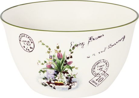 Салатник Anna Lafarg LF Ceramics Букет, AL-190F6300-B-LF, бежевый, зеленый, диаметр 17 см