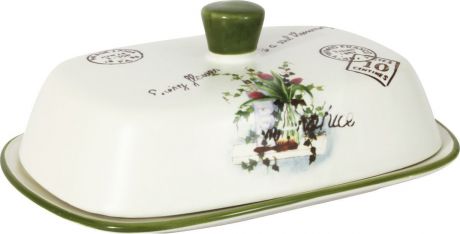 Масленка Anna Lafarg LF Ceramics Букет, AL-190F6298-B-LF, бежевый, зеленый, 18,5 x 12,5 x 8 см