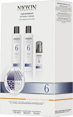 Косметический набор для волос Nioxin "Система 6", 3 ступенчатый, Шампунь, 150 мл + Кондиционер, 150 мл + Маска для кожи головы, 40 мл