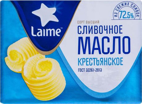 Сливочное масло Laime Крестьянское сладко-сливочное несоленое, 72,5%, 180 г