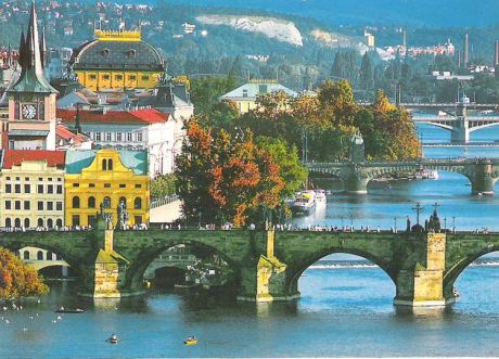 Почтовая открытка "Prague. Bridges of Prague and National Theater". Чехия, начало ХХI века