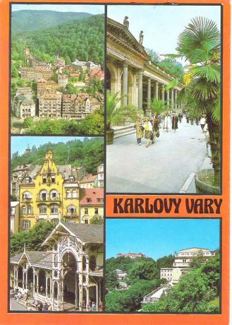 Почтовая открытка "Karlovy Vary. Celkovy pohled". Чехия, вторая половина ХХ века