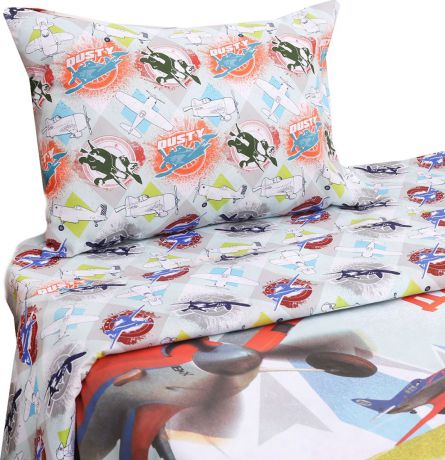 Комплект постельного белья Disney Дасти Самолеты, 1343391, разноцветный, наволочка 50x70