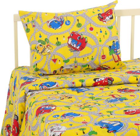 Комплект постельного белья Этель Экономь и Я "Жёлтые машинки", 2394227, разноцветный, наволочка 50x70